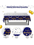 Navy Blue Gold Birthday Decorations Banner Balloons Tablecloth Confetti Swirls