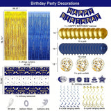 Navy Blue Gold Birthday Decorations Banner Balloons Tablecloth Confetti Swirls