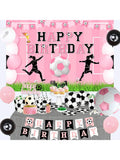 Pink Soccer Birthday Party Decor Set with Banner, Toppers, and Balloons
