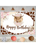 Boho Highland Cow Birthday Decorations Pink Brown Balloons Banner and Backdrop