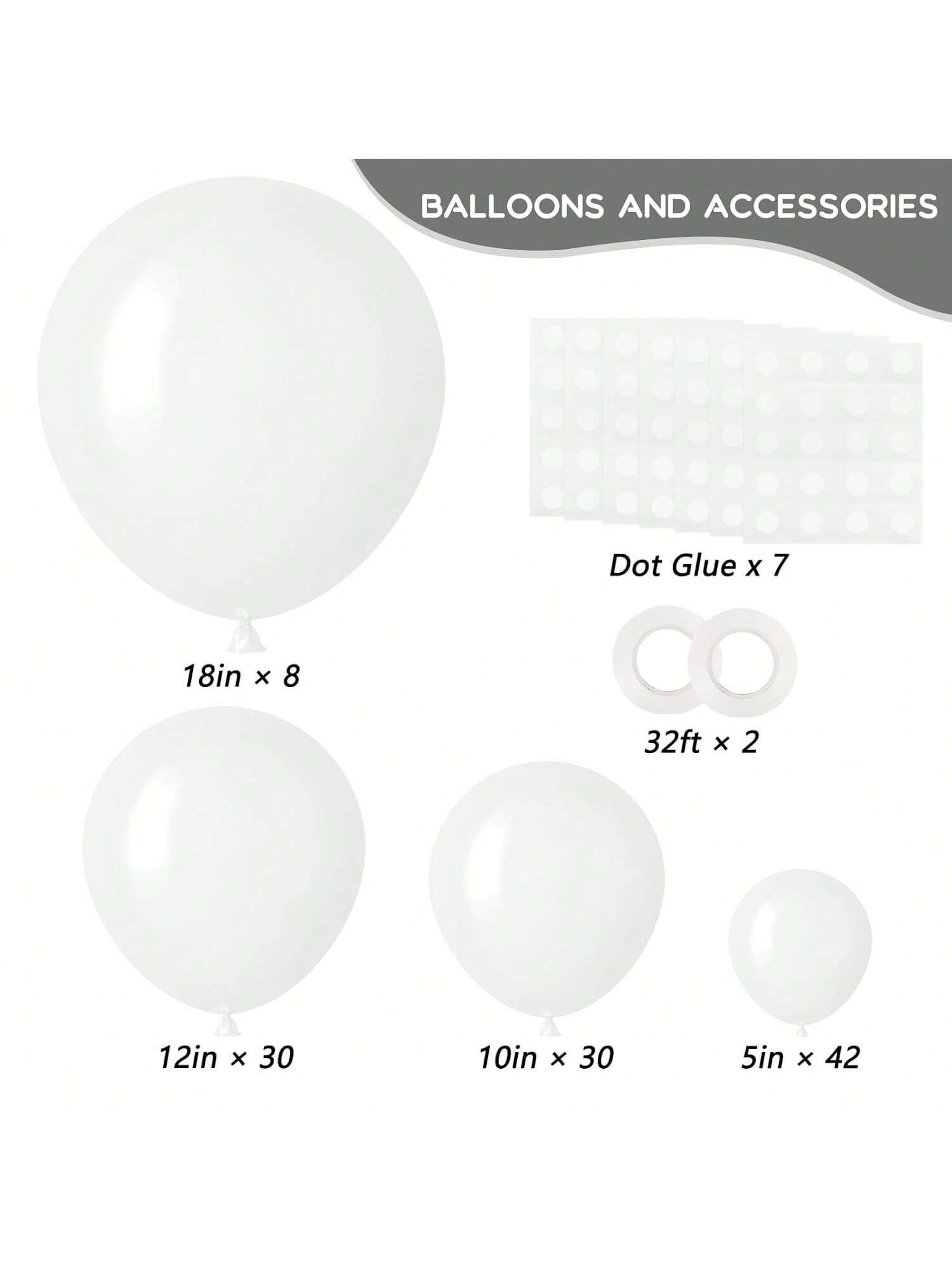 110pcs White Latex Balloons in Mixed Sizes for Garland Arch & Party Decor