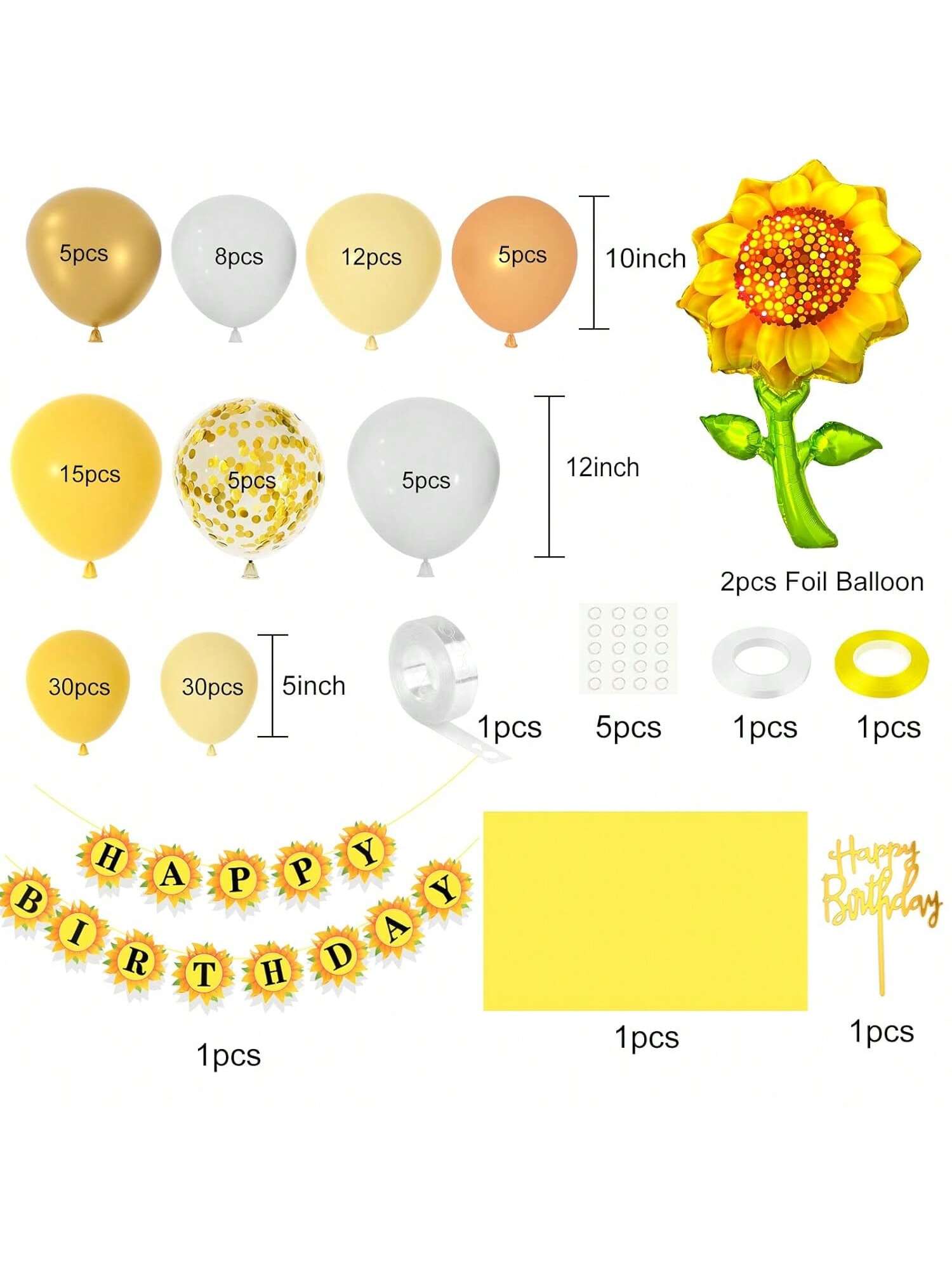 146pcs Sunflower Birthday Party Kit Banner Balloon Arch Table Decor