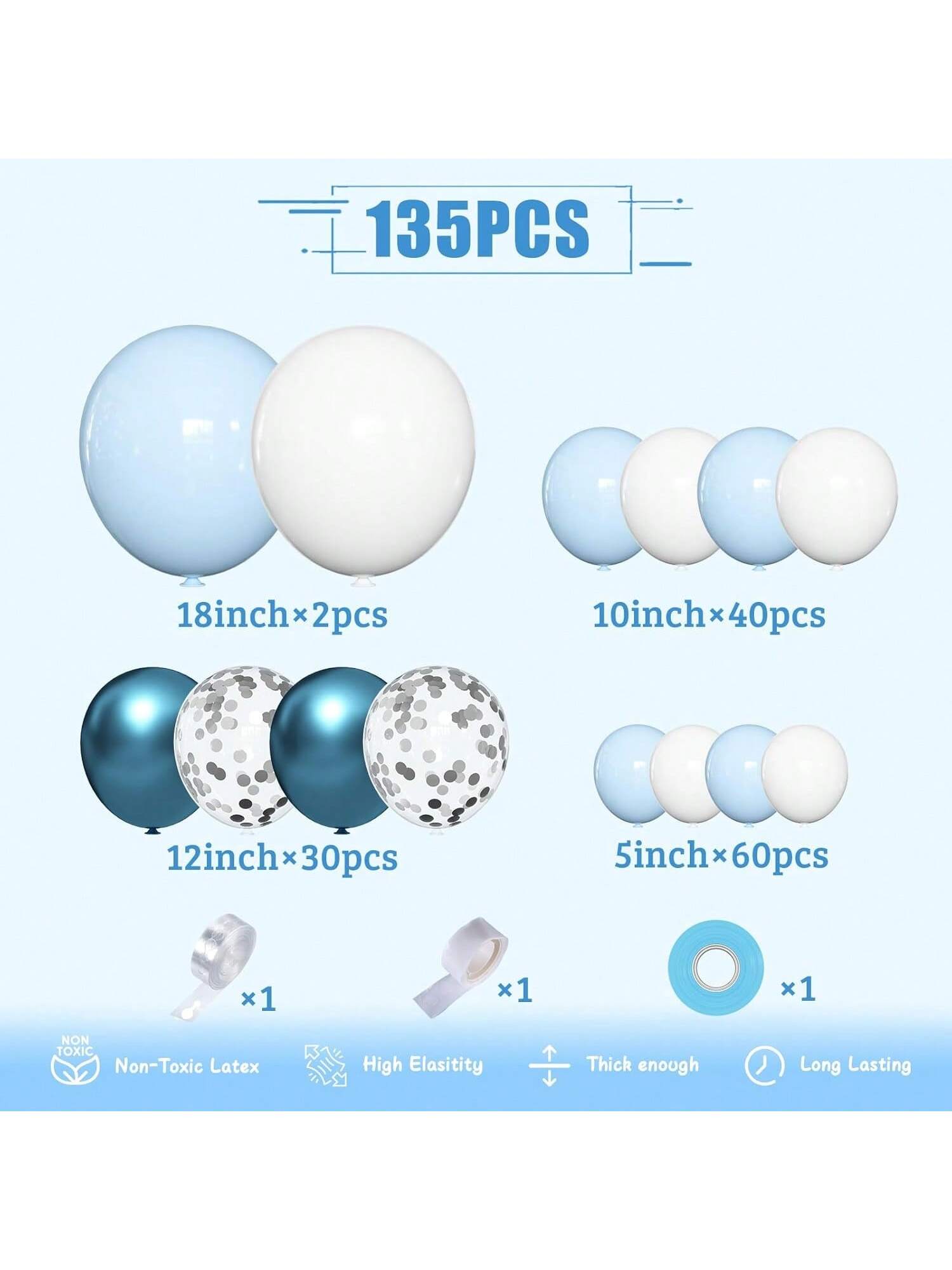 135PCS Blue Balloon Arch Kit Ocean, Shark, Frozen Theme For Shower & Bday