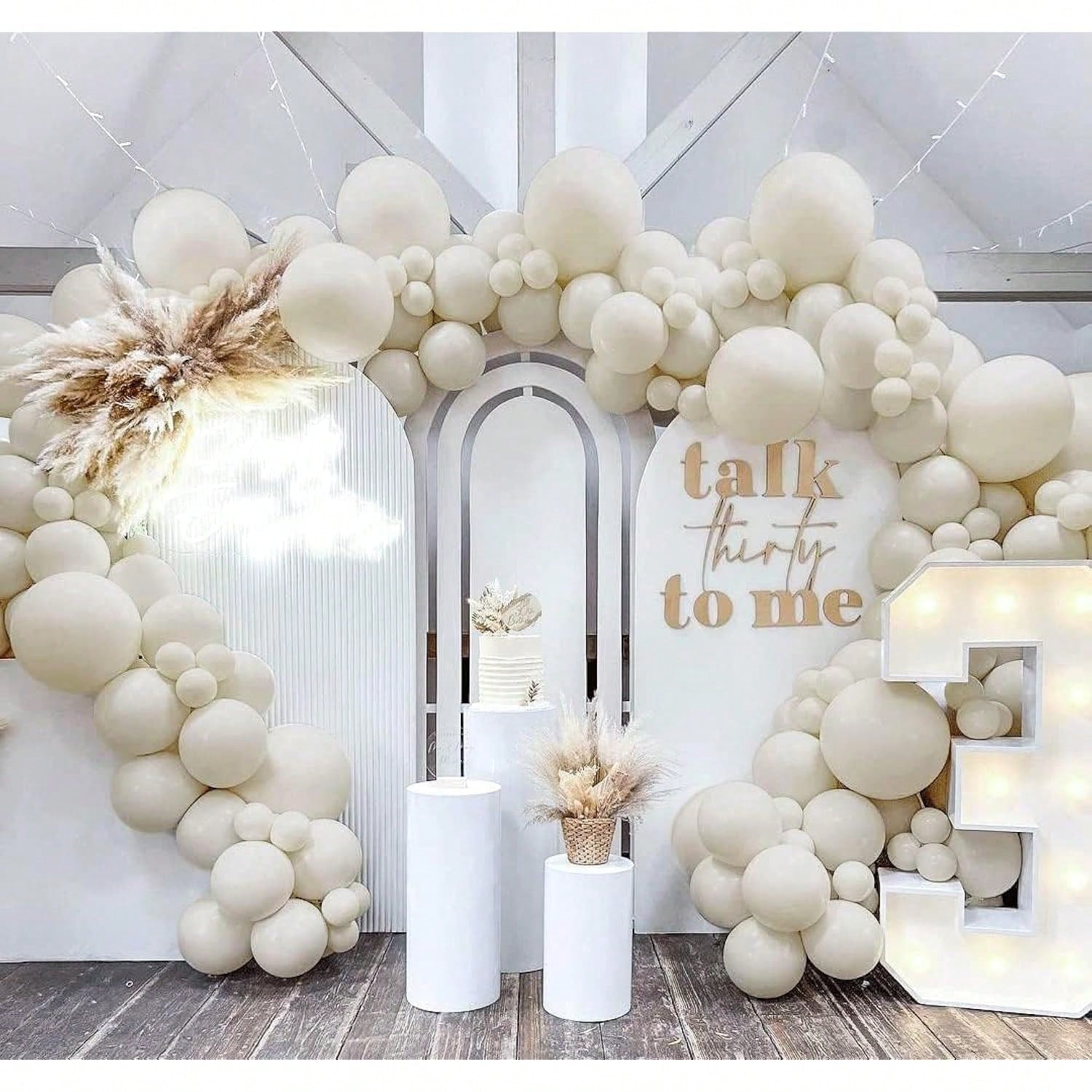 White Sand Double Stuffed Balloons Pastel Grey Latex Garland Arch Kit