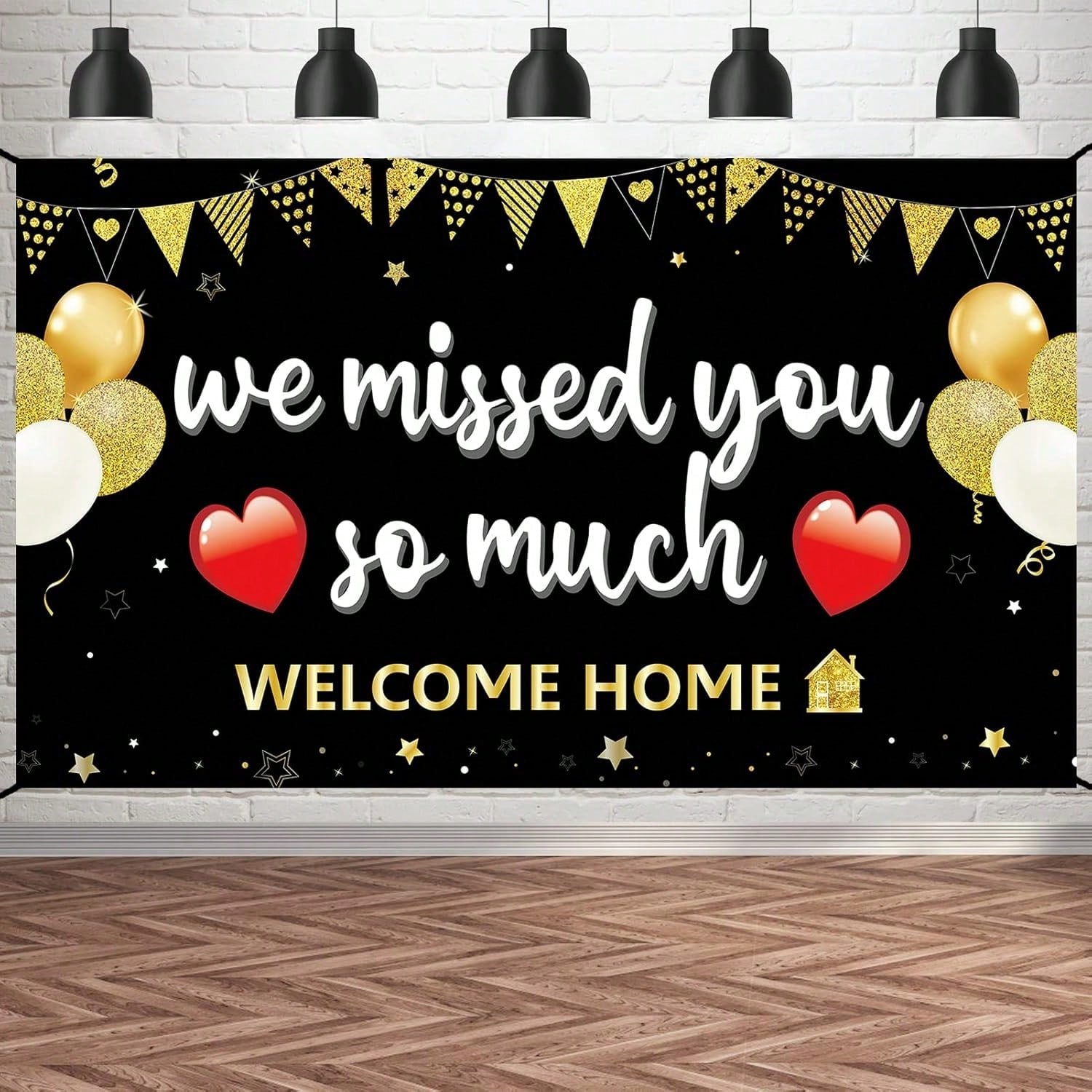 Welcome Home Banner Red Polyester 73x44 Inches with Copper Rings for Homecoming