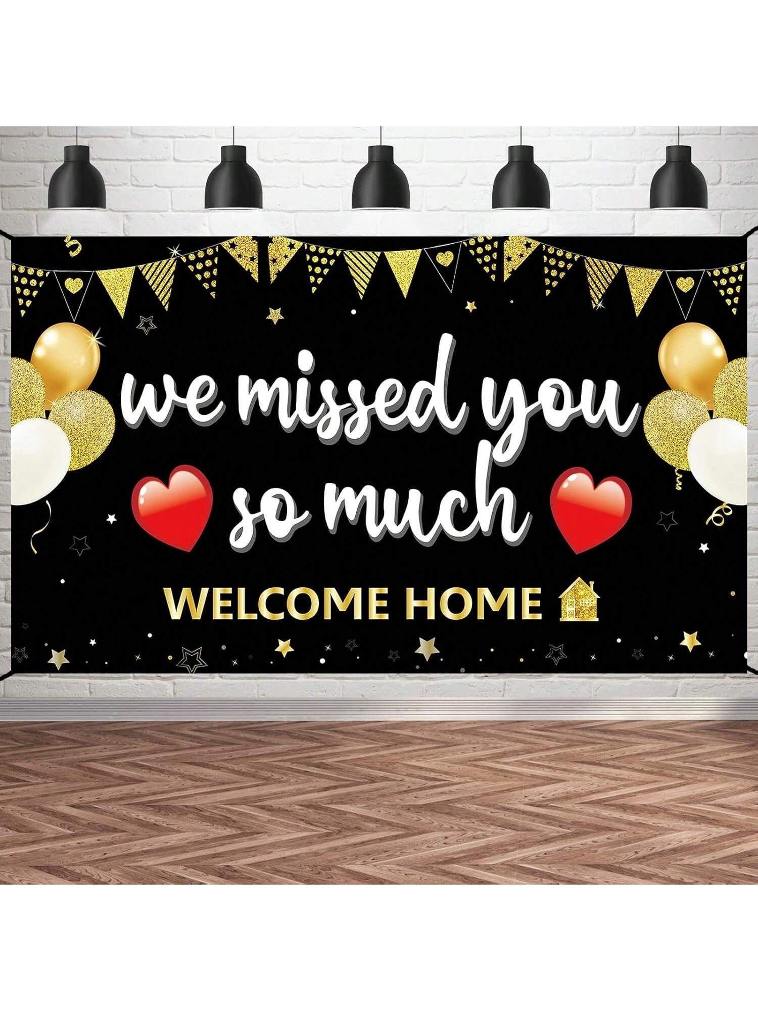 Welcome Home Banner Red Polyester 73x44 Inches with Copper Rings for Homecoming