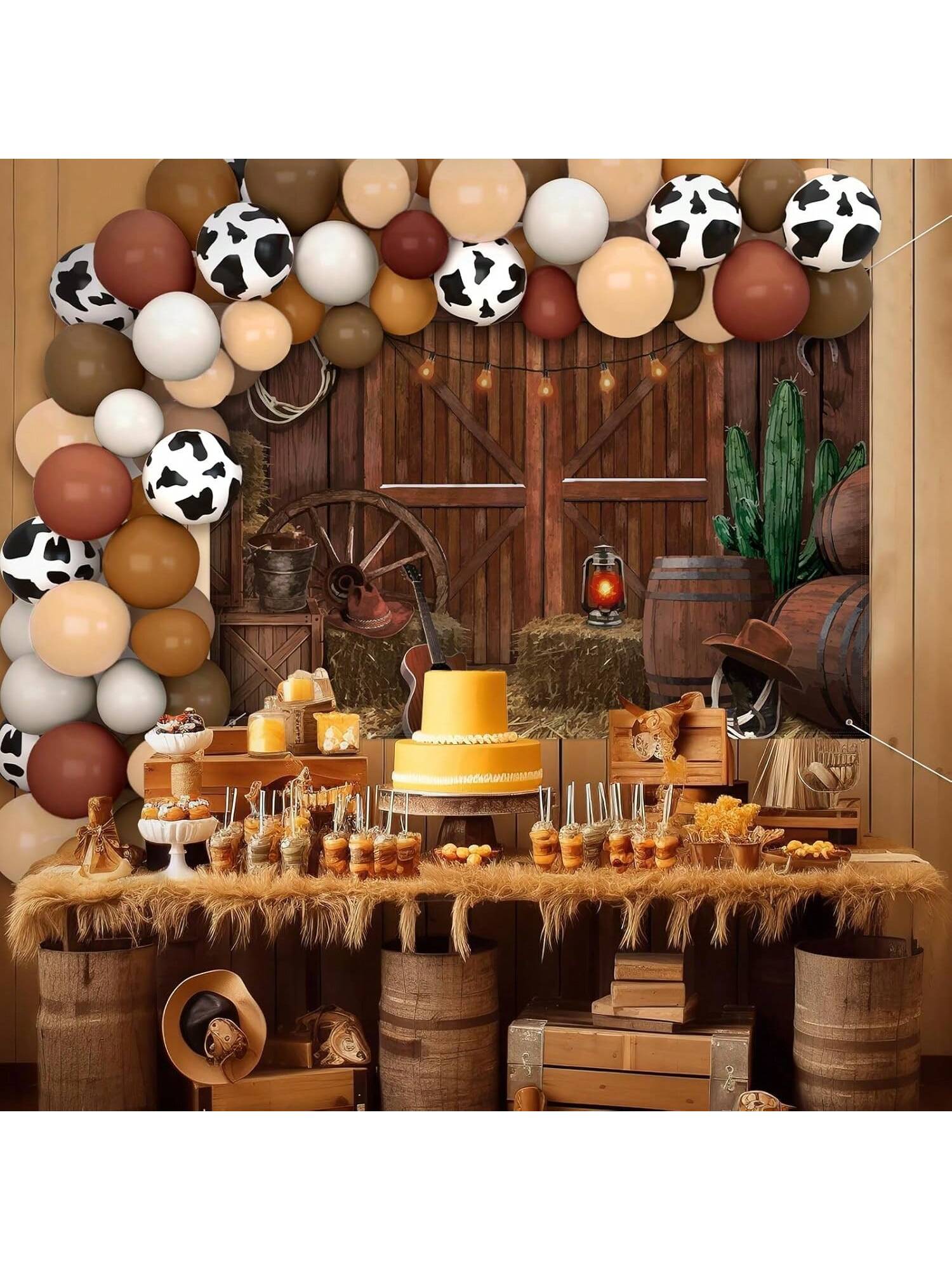 Western Party Balloon Arch Kit Horse Barn Cowboy Banner Birthday Decor