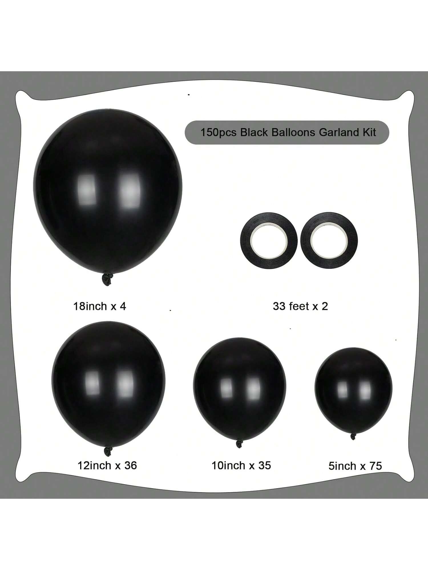 150 Pc Black Balloons in Various Sizes for Balloon Garland Arch Halloween Birthday and Party
