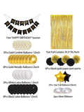 Black Gold Birthday Decorations Foil Confetti Balloons Banner Pom Poms & Curtains