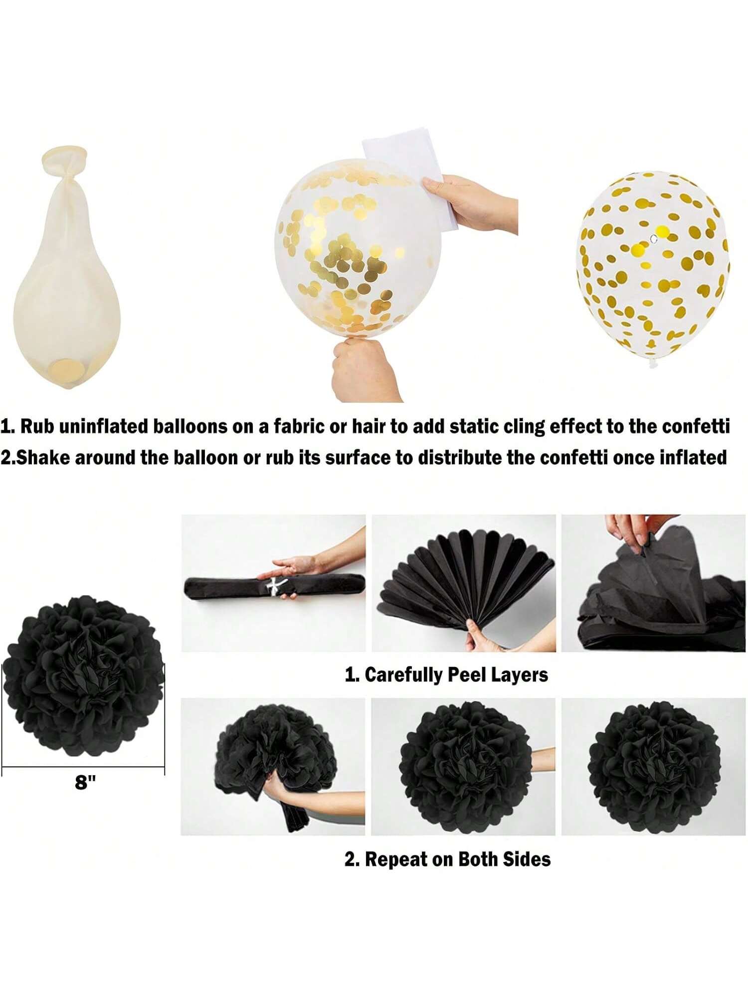 Black Gold Birthday Decorations Foil Confetti Balloons Banner Pom Poms & Curtains