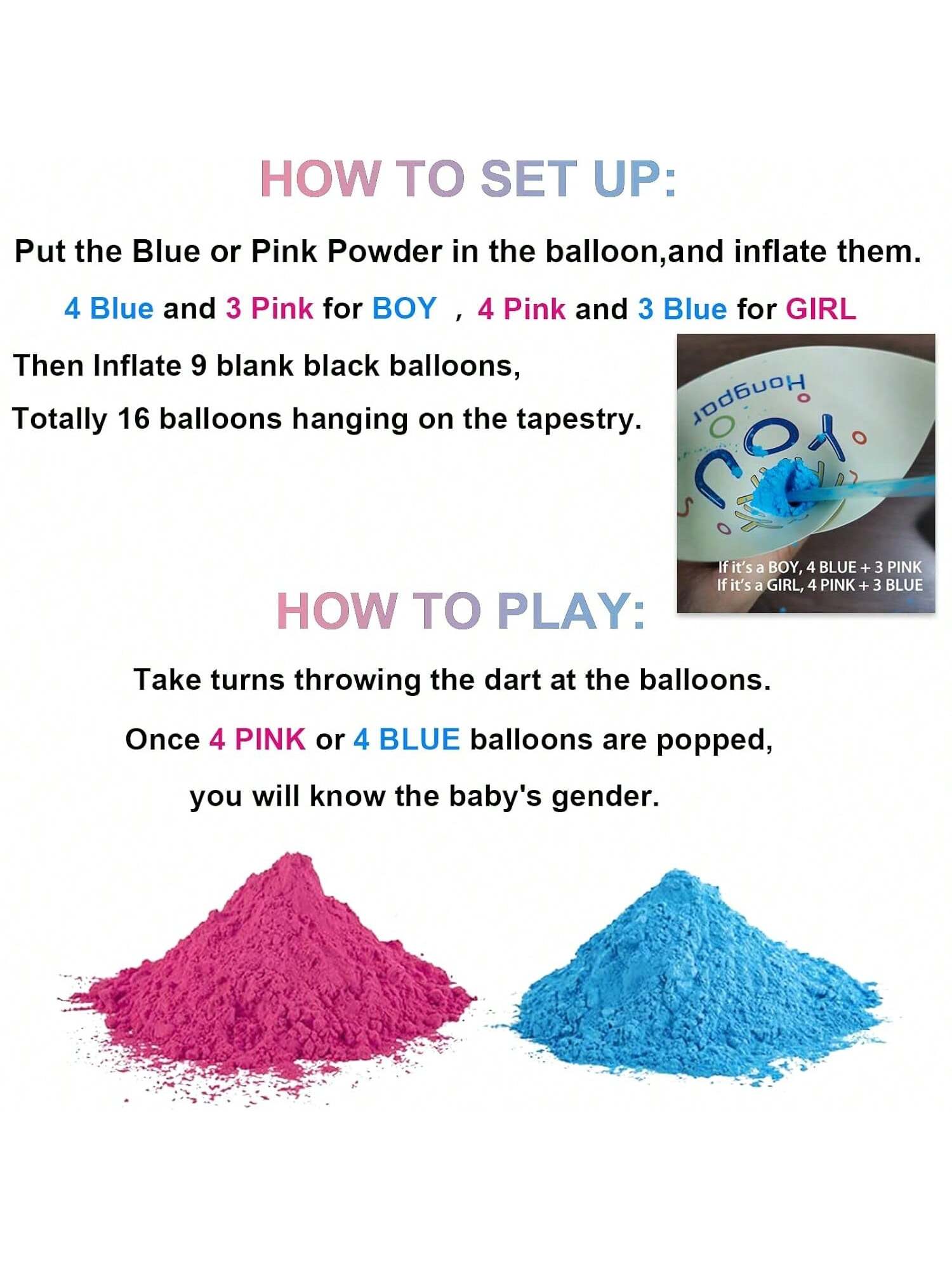 Gender Reveal Dart Game with Pink and Blue Powder Party Kit