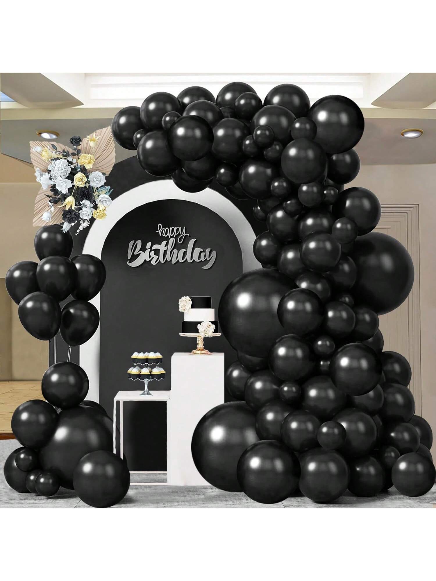 102 Pc Black Balloon Garland Kit 5-18 Inch for Birthday Graduation Wedding Parties