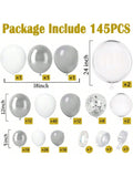 145PCS Silver White Garland Kit With Confetti Balloons For Wedding & Shower