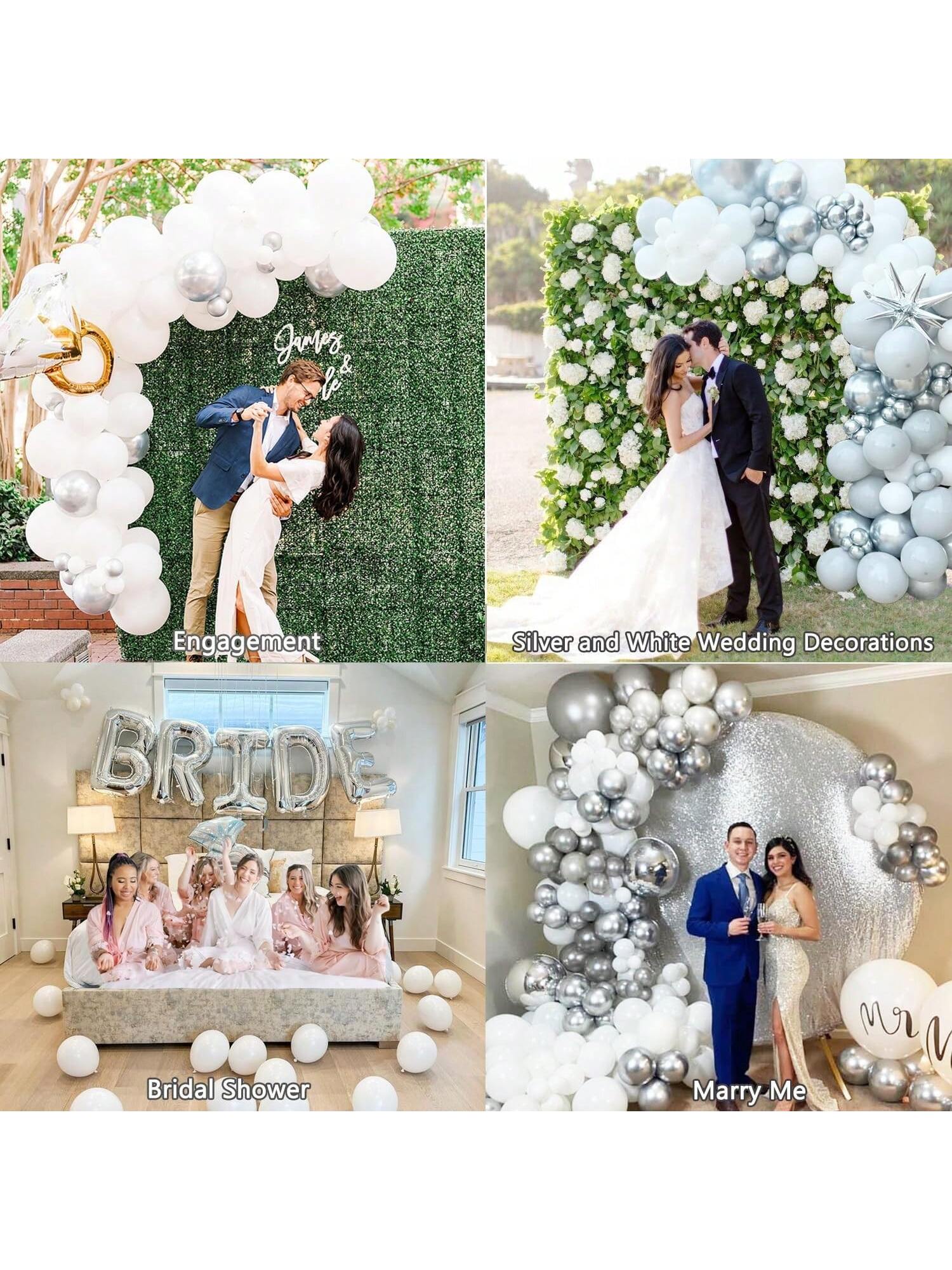 145PCS Silver White Garland Kit With Confetti Balloons For Wedding & Shower