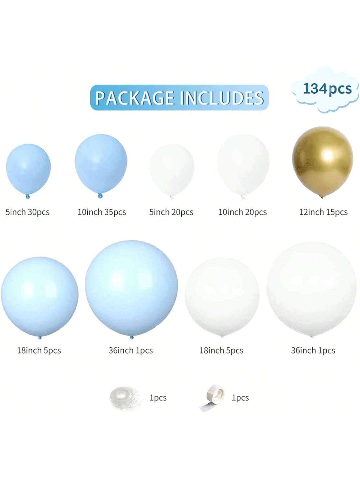 Blue White Gold Balloon Garland Kit Metallic Chrome and Latex Balloons for Party Decor