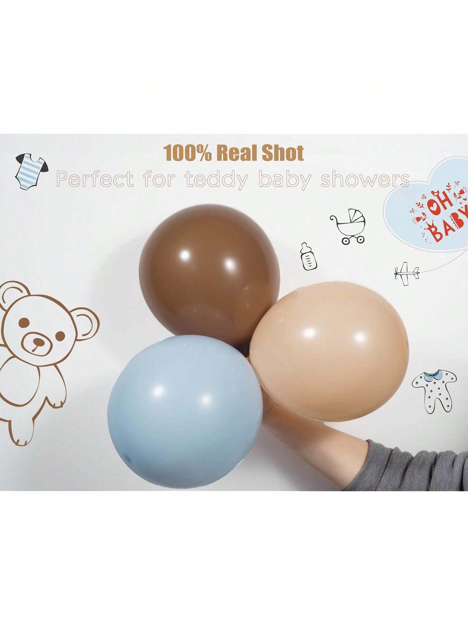 Teddy Bear Balloon Arch Kit Light Blue Beige Brown Cream for Gender Reveal