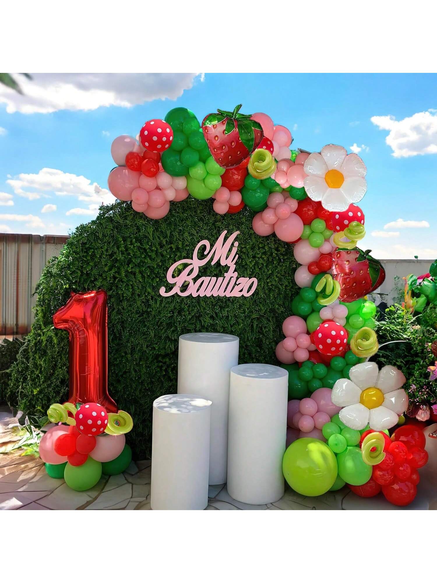 Strawberry Balloon Arch Kit with Daisy Foil for Birthday & Party Decor