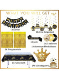 Black and Gold Birthday Decorations for Men Women Crowns Swirls Banner Decor