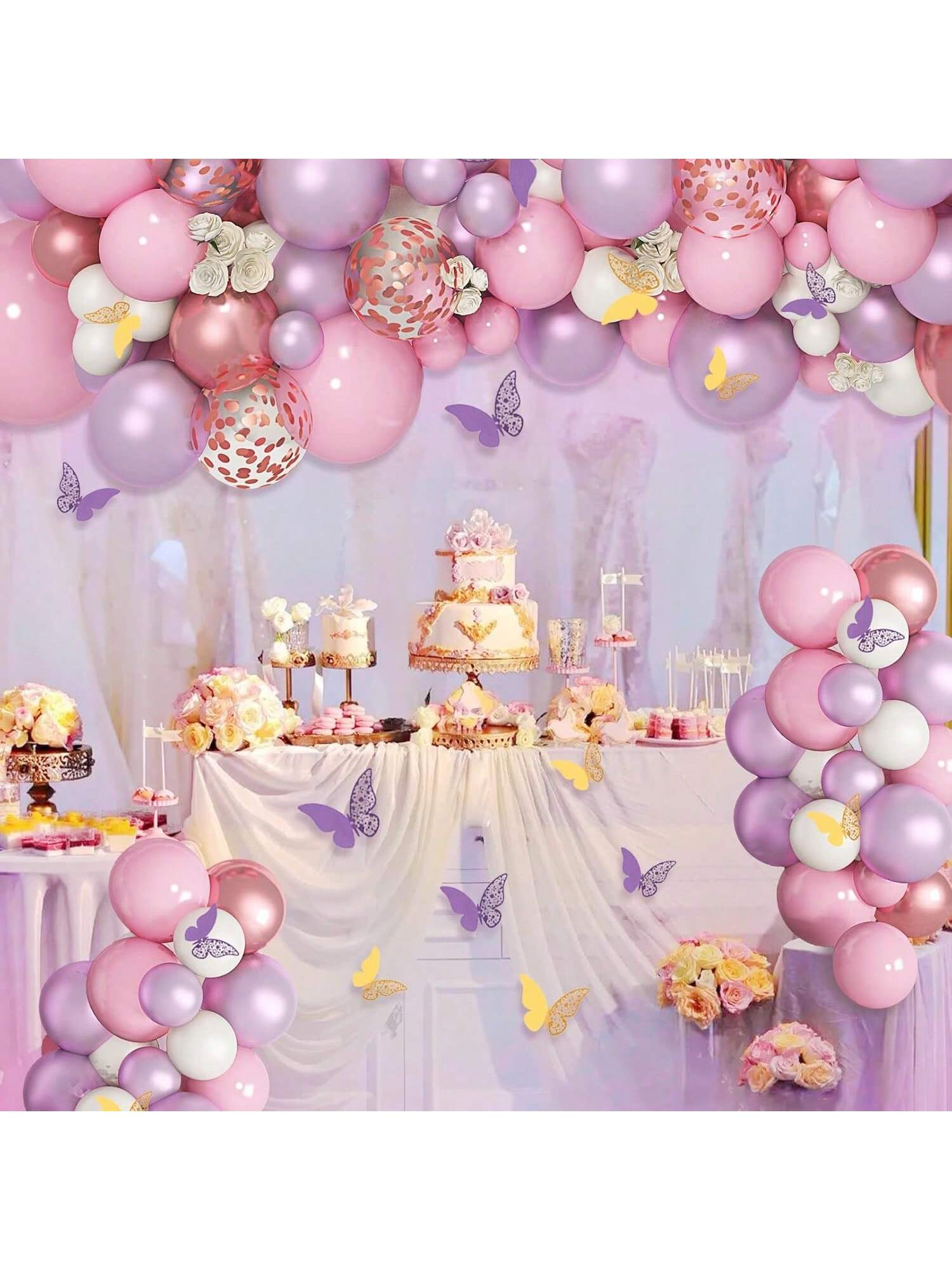143pcs Butterfly Balloon Garland Kit Pink Purple Rose Gold Party Decor