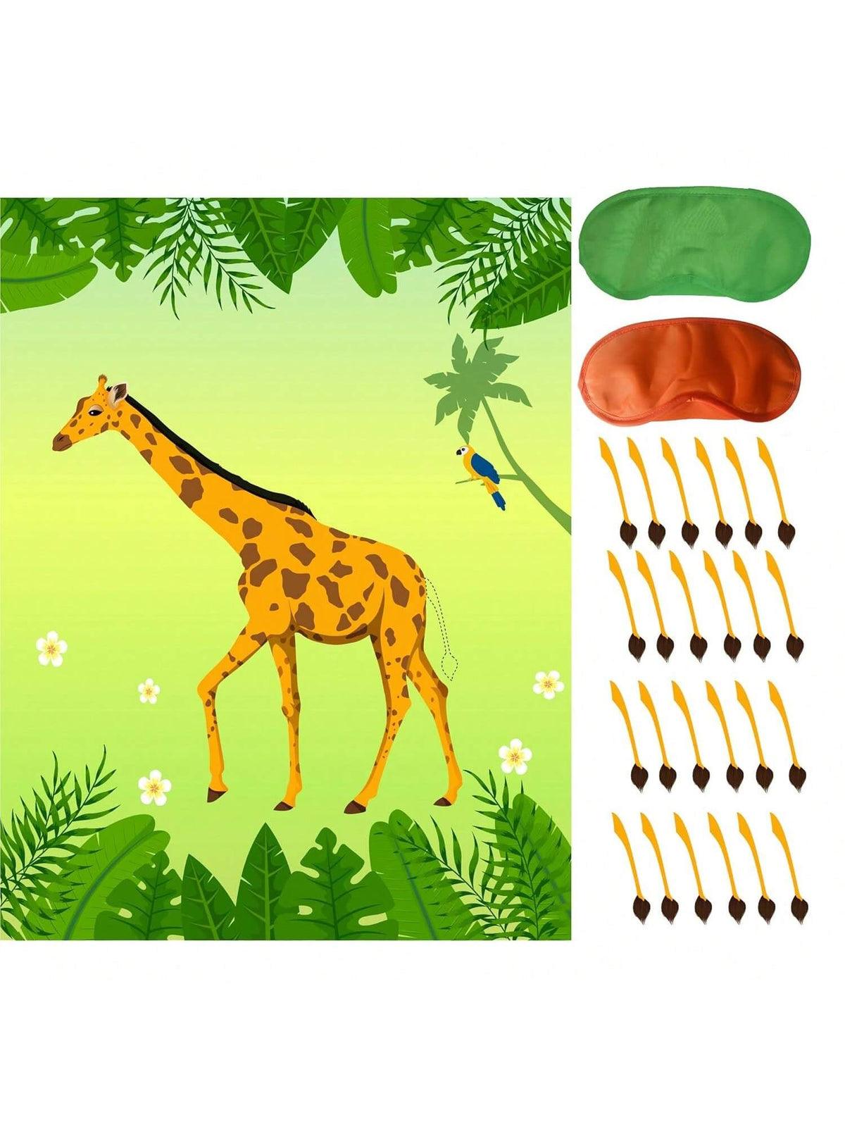 Jungle Birthday Party Supplies Pin the Tail on the Giraffe Game & Decorations