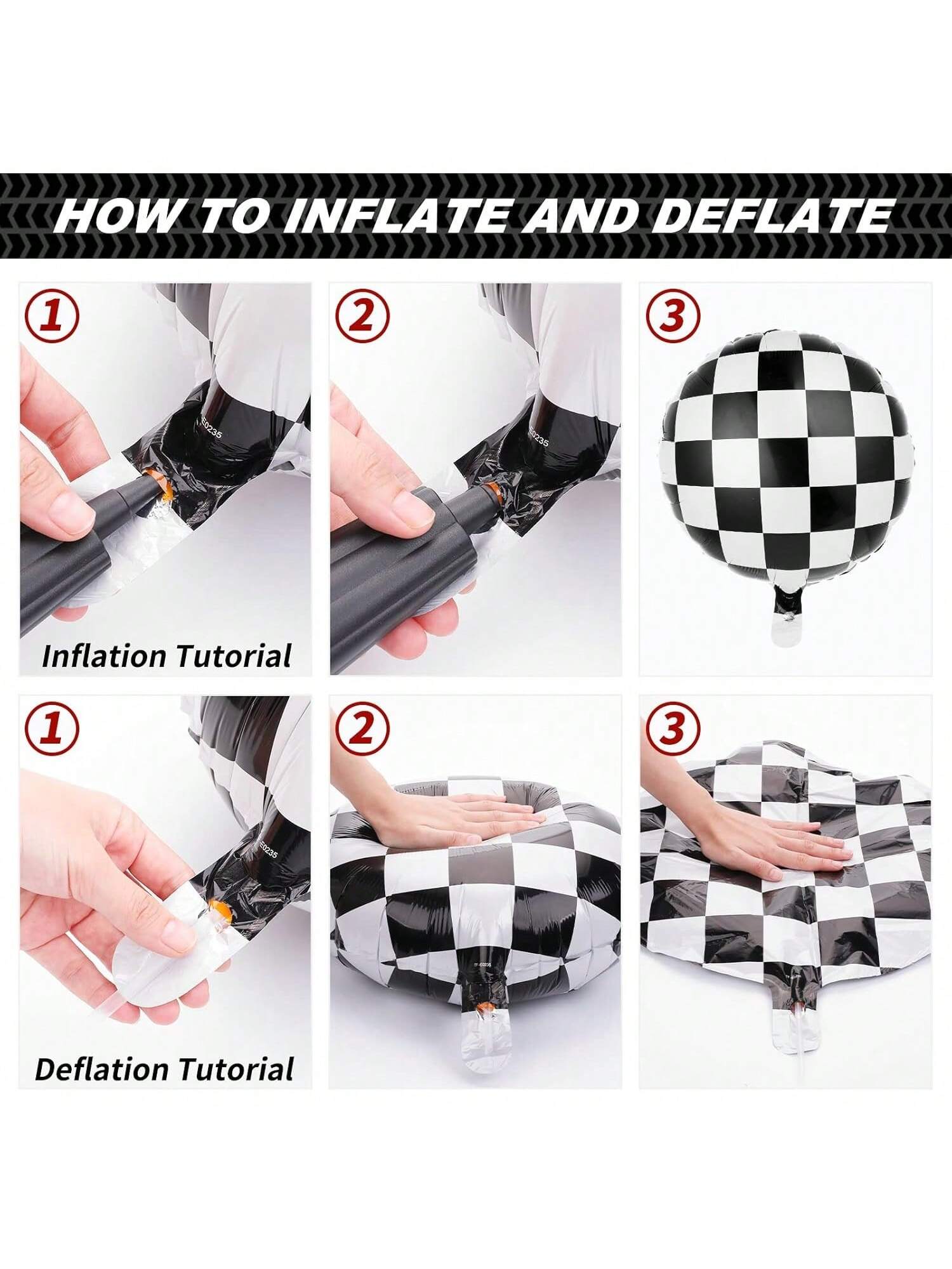 10 Pc 18 Inch Racing Car Checkered Foil Balloons with Ribbon for Party Decor
