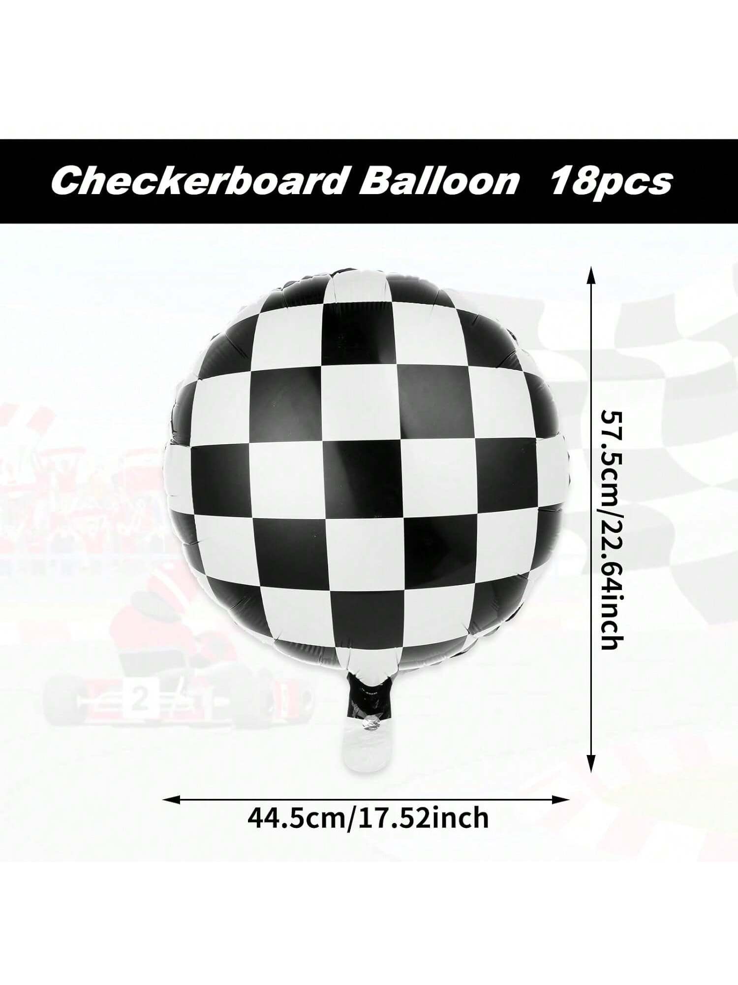 10 Pc 18 Inch Racing Car Checkered Foil Balloons with Ribbon for Party Decor