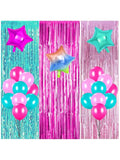 Surprise Party Supplies with Pink Teal Fuchsia Curtains & Balloons for Birthday