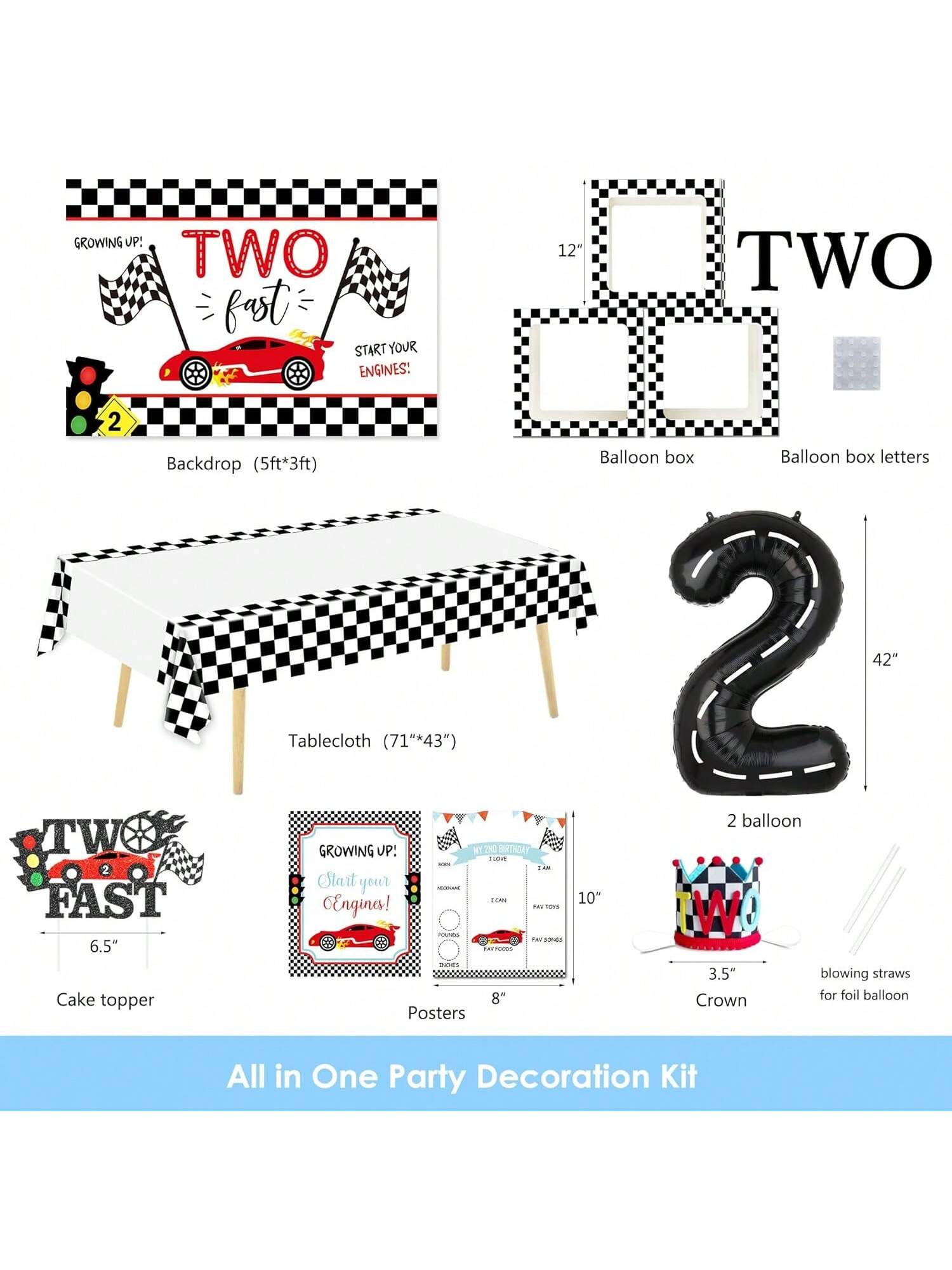 Race Car 2nd Birthday Party Decorations Supplies Set