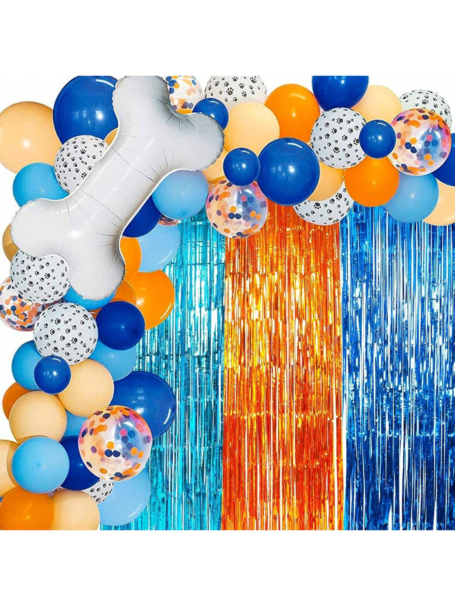 Blue Birthday Balloon Garland 124 pcs Blue Orange Dog Paw Foil Balloons Decor