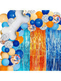 Blue Birthday Balloon Garland 124 pcs Blue Orange Dog Paw Foil Balloons Decor