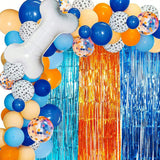 Blue Birthday Balloon Garland 124 pcs Blue Orange Dog Paw Foil Balloons Decor