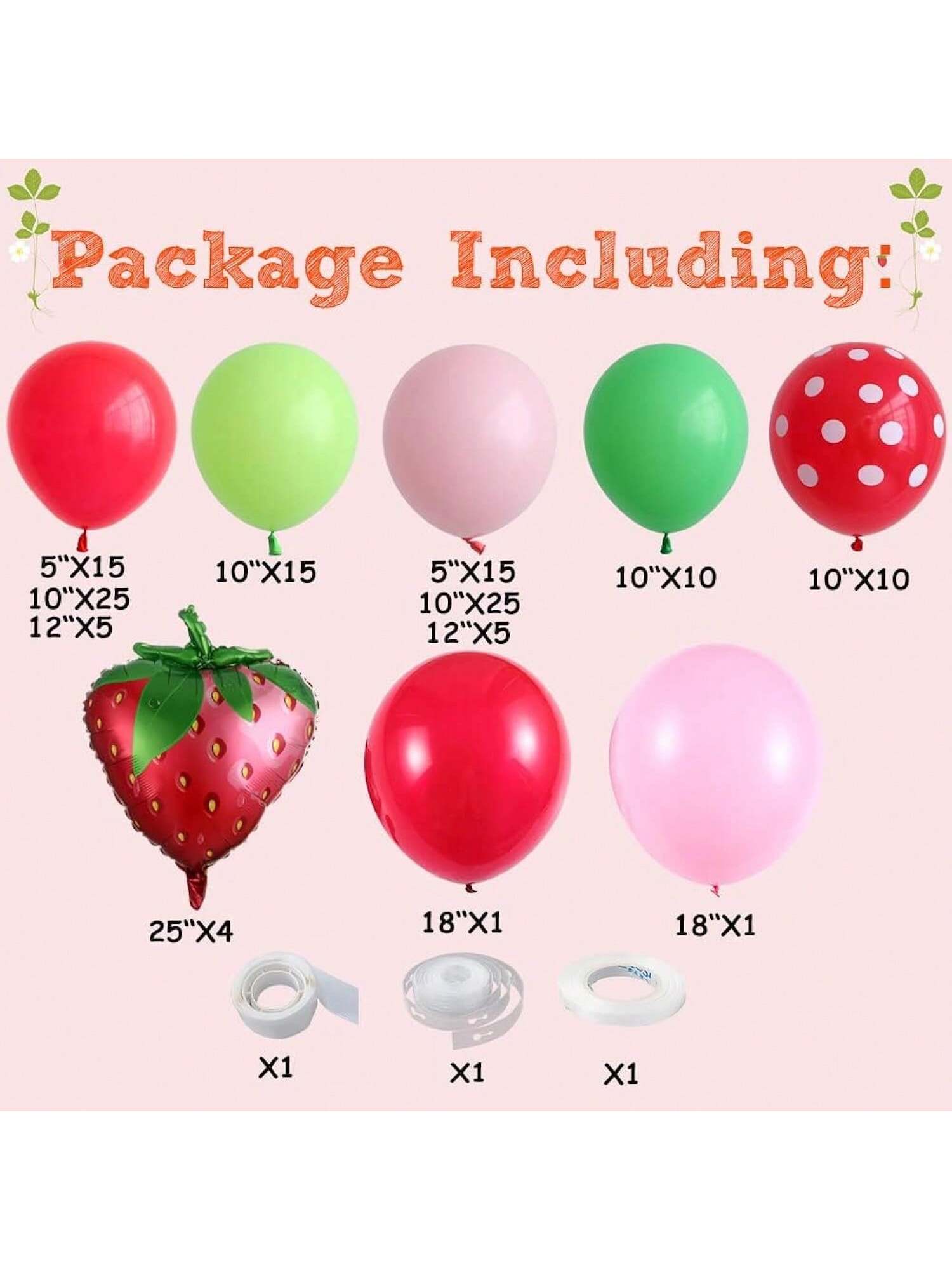 131-Piece Strawberry Balloon Garland Kit for First Birthday and Shower Decor