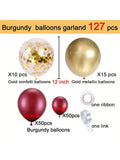 127pcs Burgundy Gold Balloon Garland Kit with Confetti & Metallic Balloons for Parties