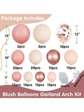144PCS Retro Pink Rose Gold White Confetti Balloons Bridal Party Decor