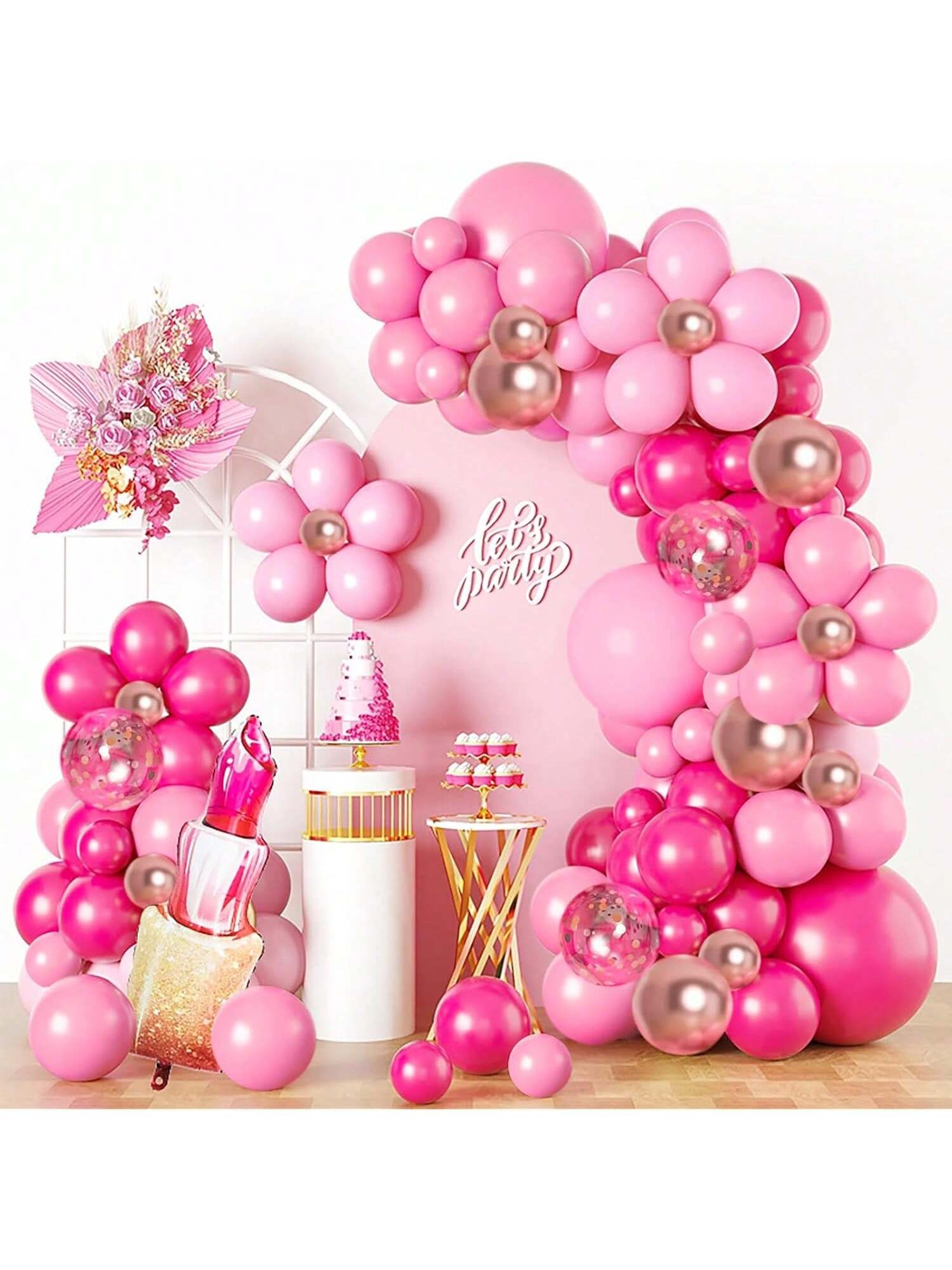 125-Piece Pink Balloon Garland Kit Hot Pink Rose Gold Confetti for Party Decor