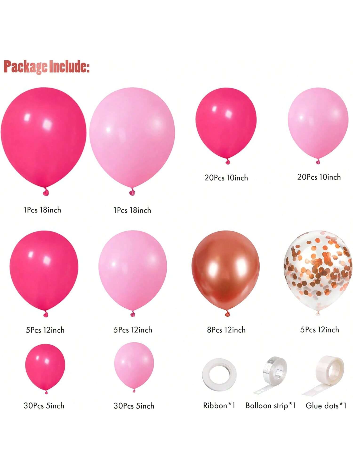 125-Piece Pink Balloon Garland Kit Hot Pink Rose Gold Confetti for Party Decor