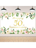 Elegant White 50th Anniversary Backdrop Rose Gold Peony with Rope for Wedding