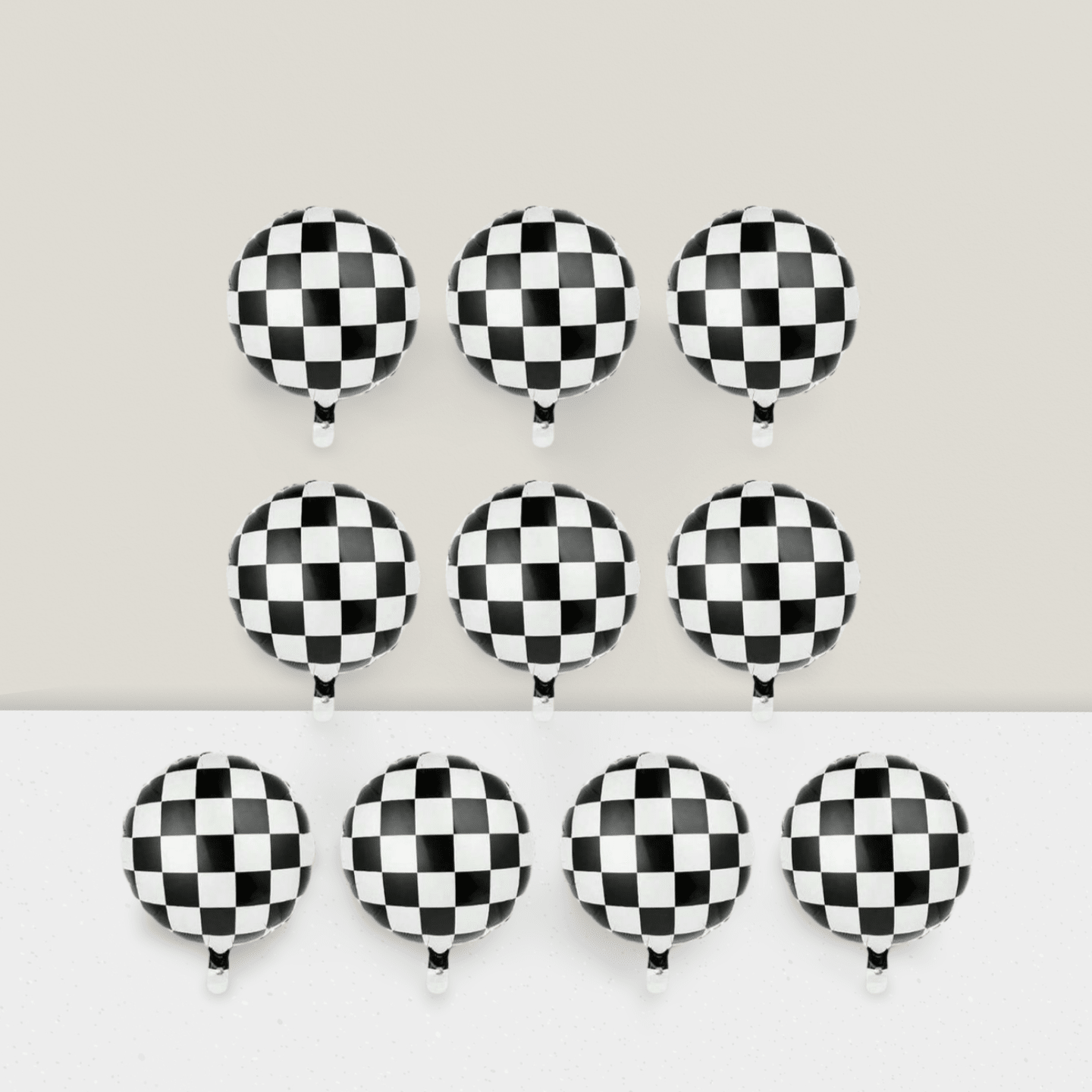10 Pc 18 Inch Racing Car Checkered Foil Balloons with Ribbon for Party Decor