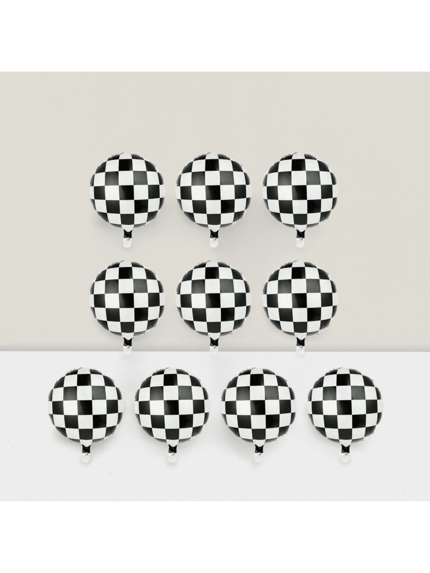 10 Pc 18 Inch Racing Car Checkered Foil Balloons with Ribbon for Party Decor