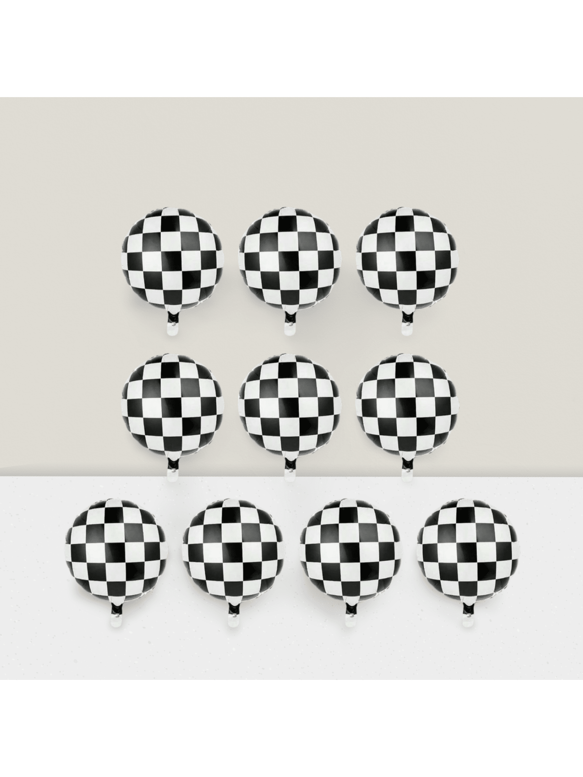 10 Pc 18 Inch Racing Car Checkered Foil Balloons with Ribbon for Party Decor