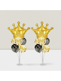 Black Gold Crown Balloon Stand Kit 2 Sets with Confetti Marble Balloons