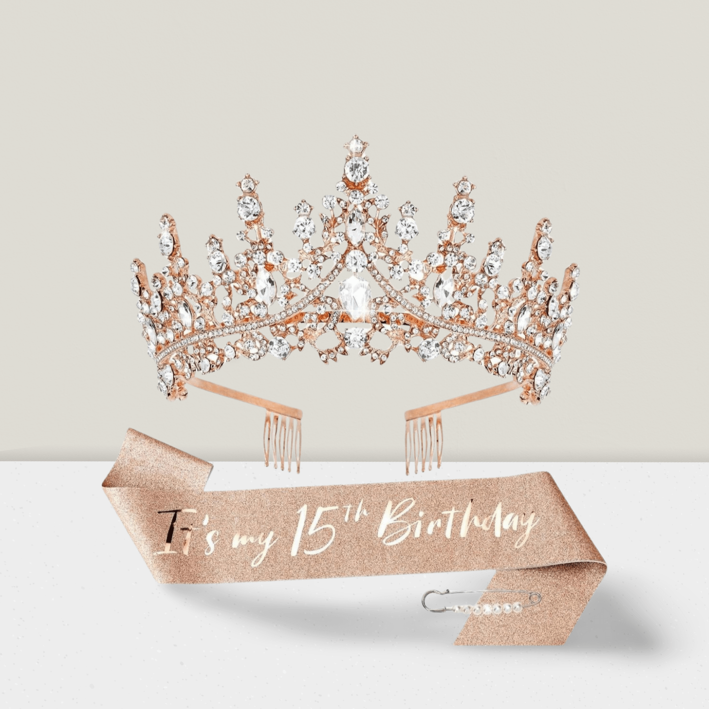 15th Birthday Decorations with Rose Gold Sash, Tiara, and Crown