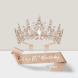 15th Birthday Decorations with Rose Gold Sash, Tiara, and Crown