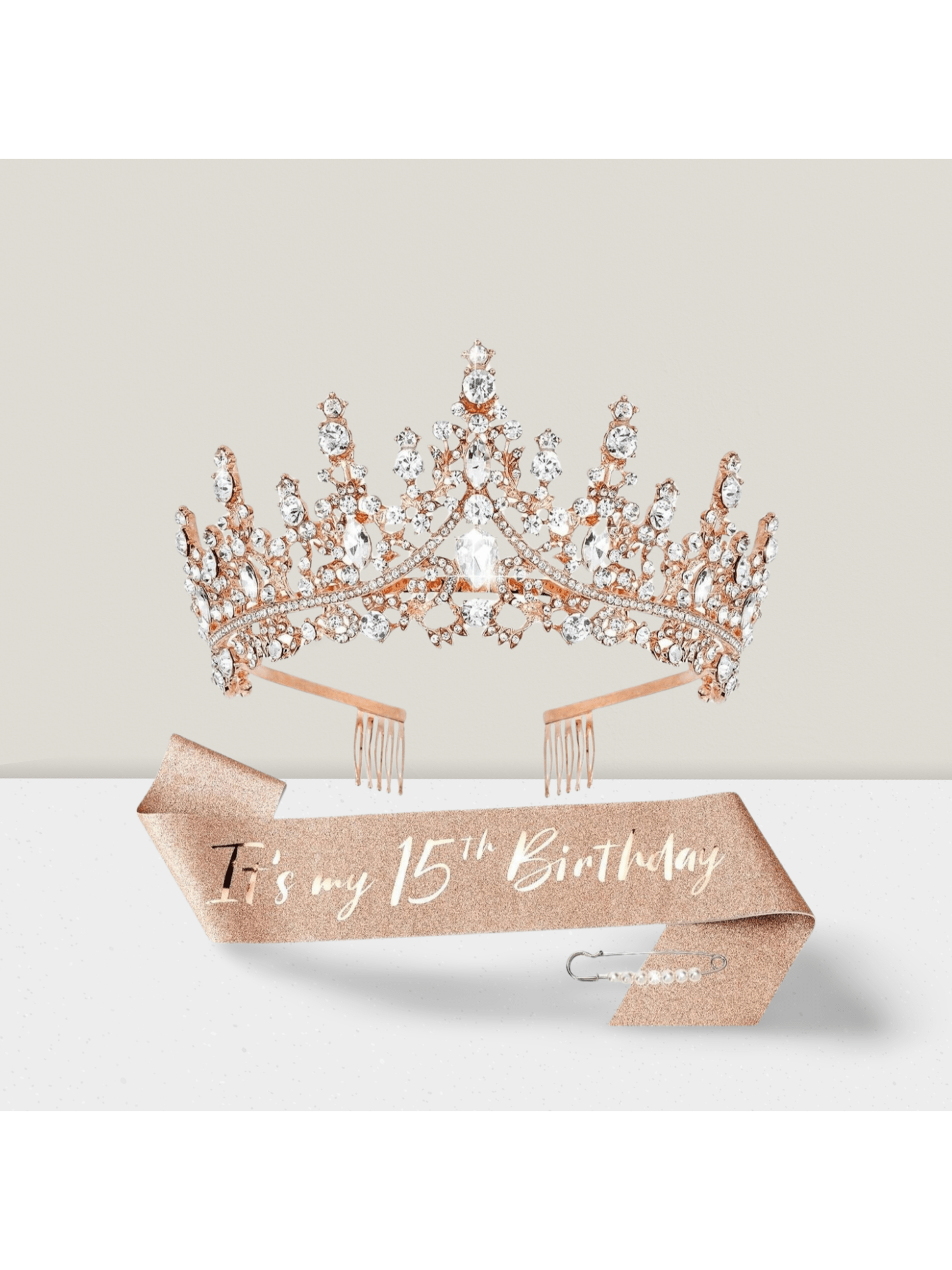 15th Birthday Decorations with Rose Gold Sash, Tiara, and Crown