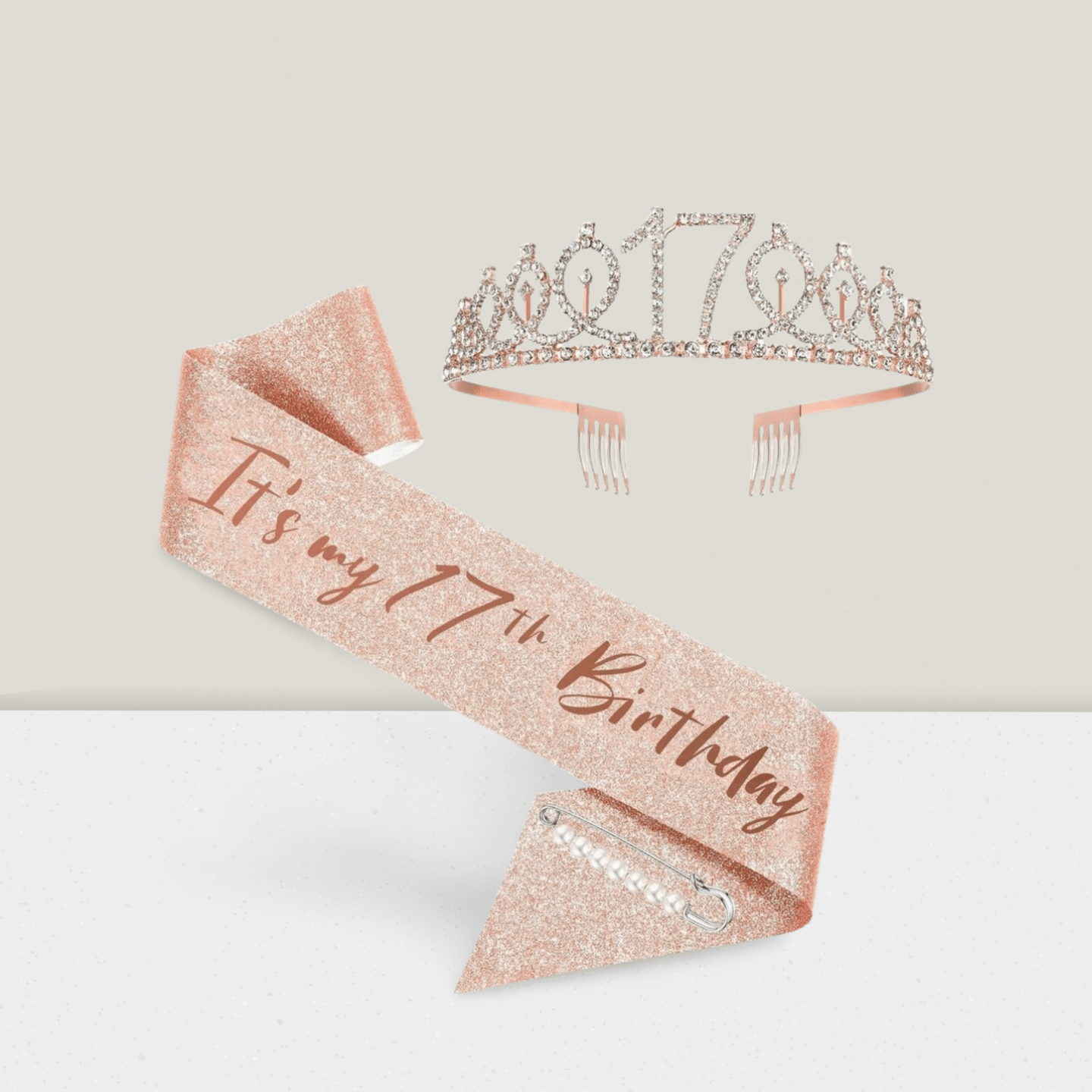 Rose Gold 17th Birthday Sash and Tiara Party Favor Supplies
