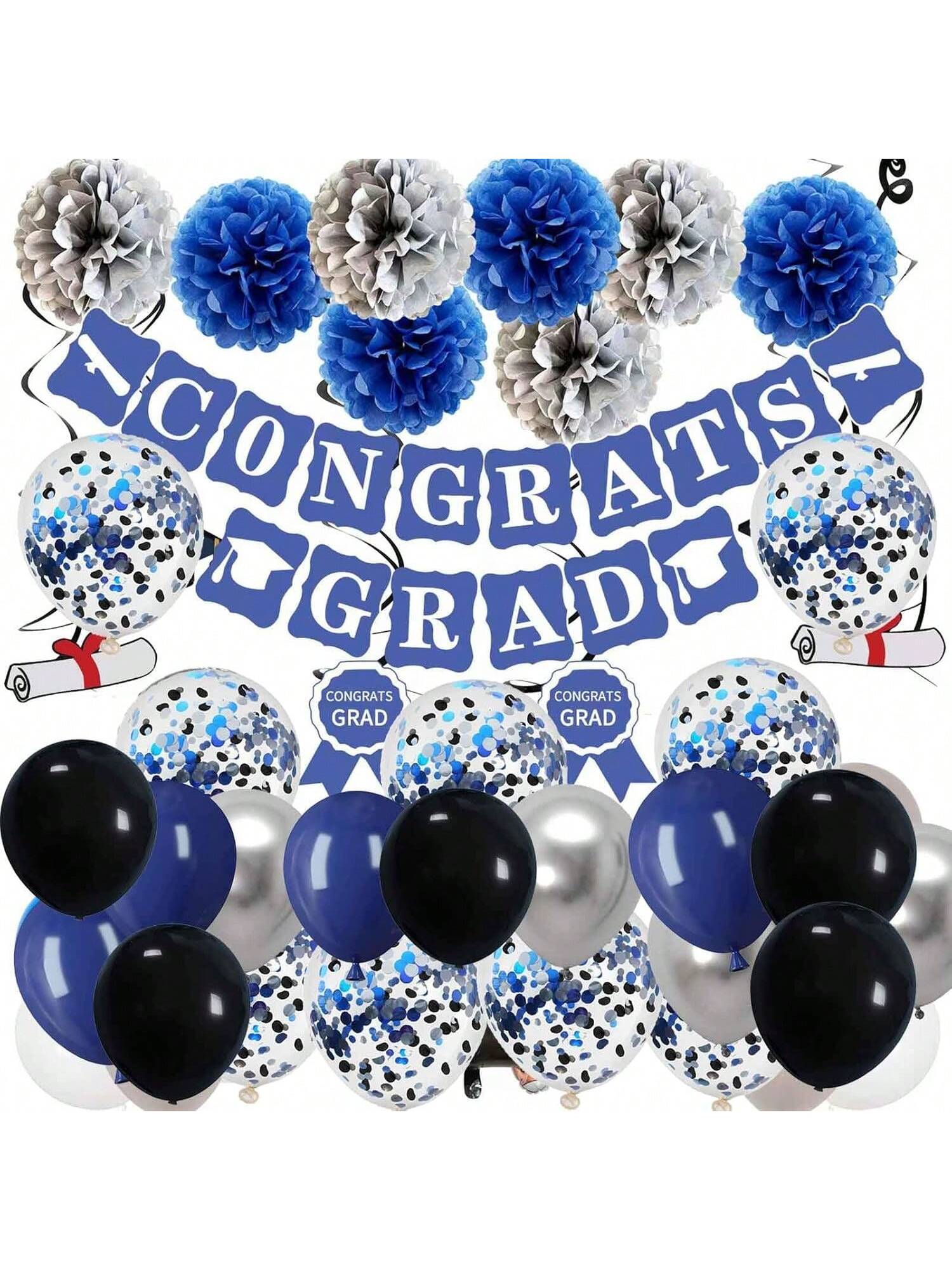 50pcs 12in Black Navy Chrome Confetti Balloons Party Decorations