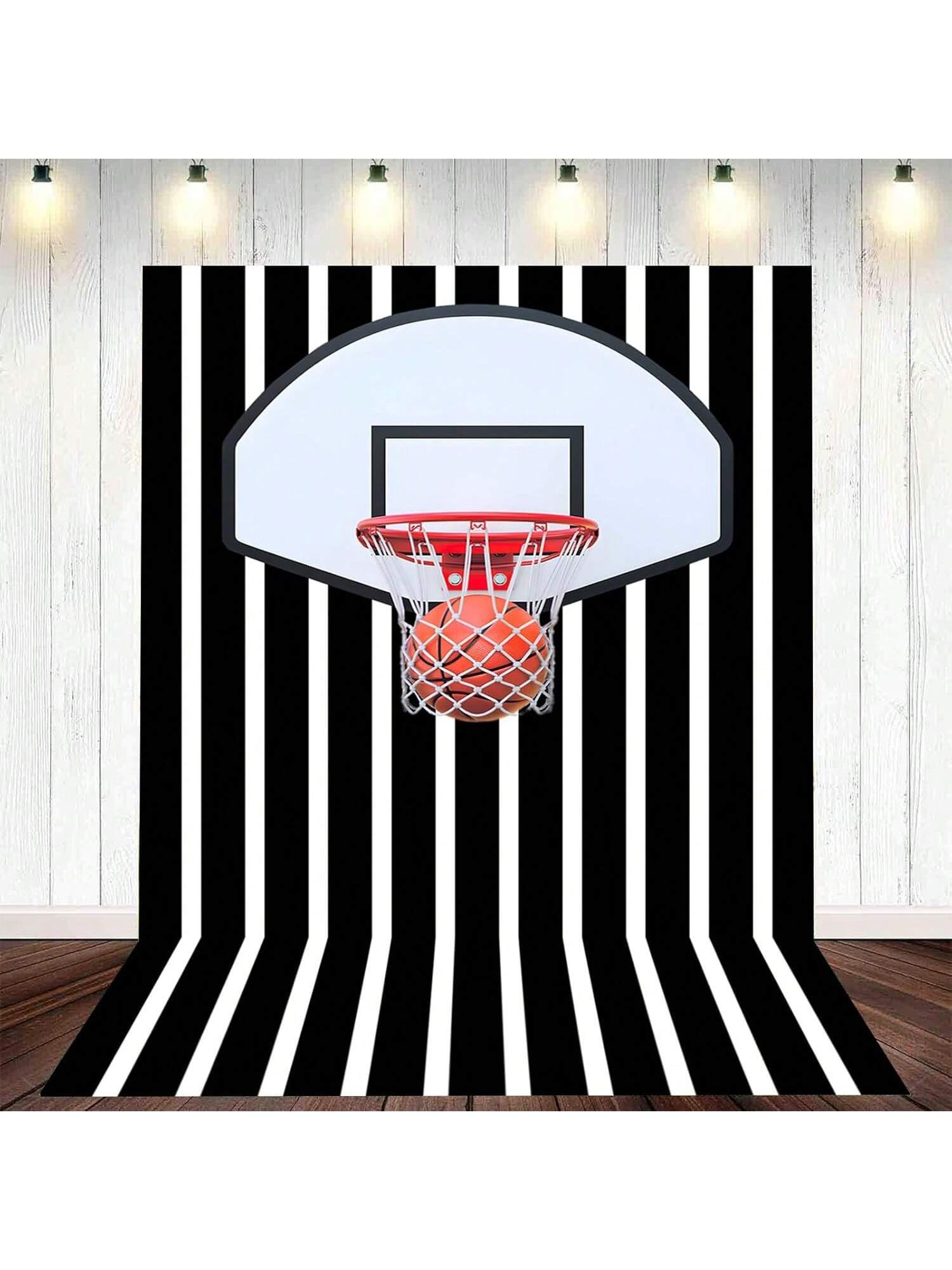 Basketball Photo Backdrop 5x7ft Black White Stripes for Party and Photos