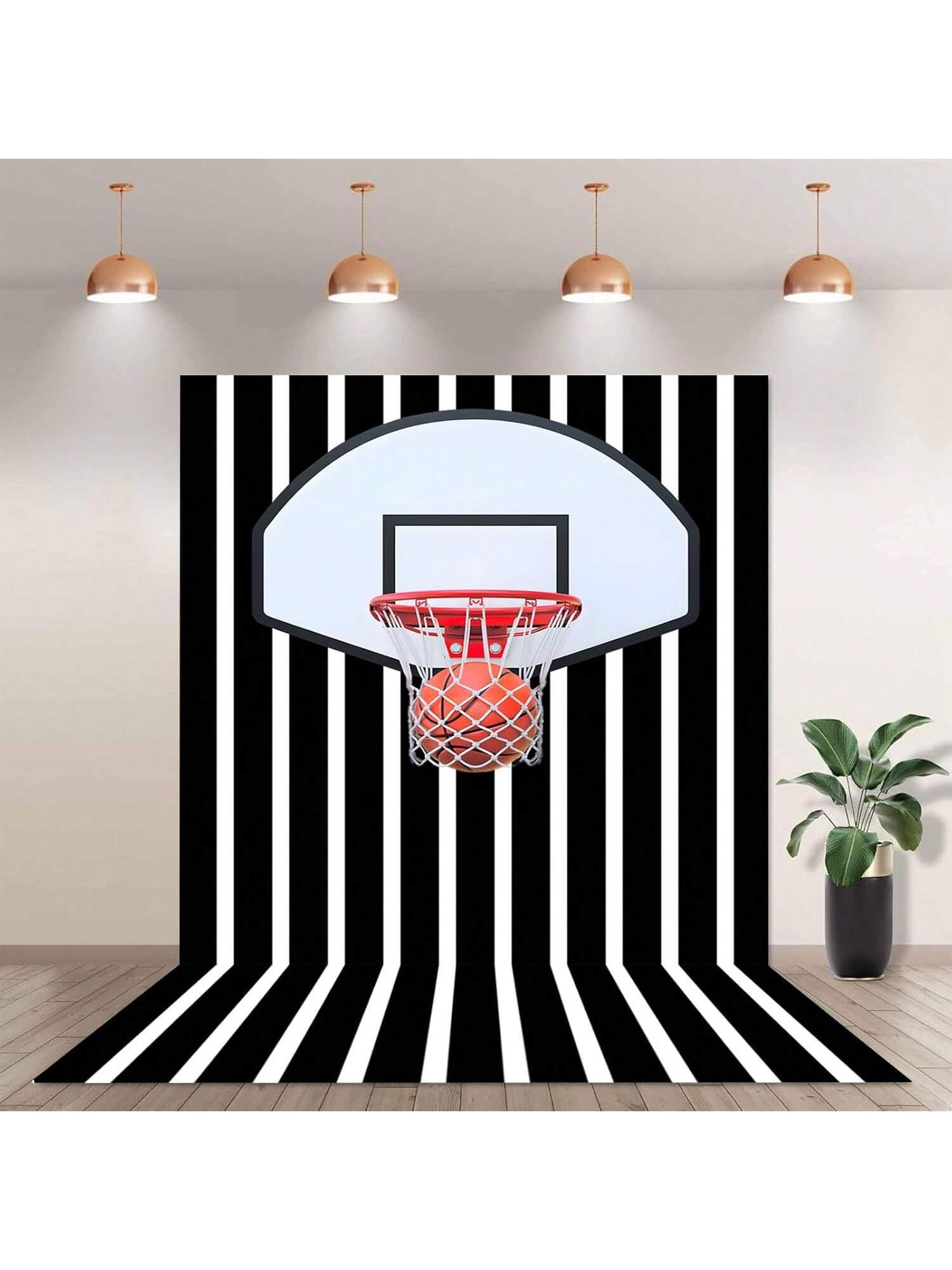 Basketball Photo Backdrop 5x7ft Black White Stripes for Party and Photos