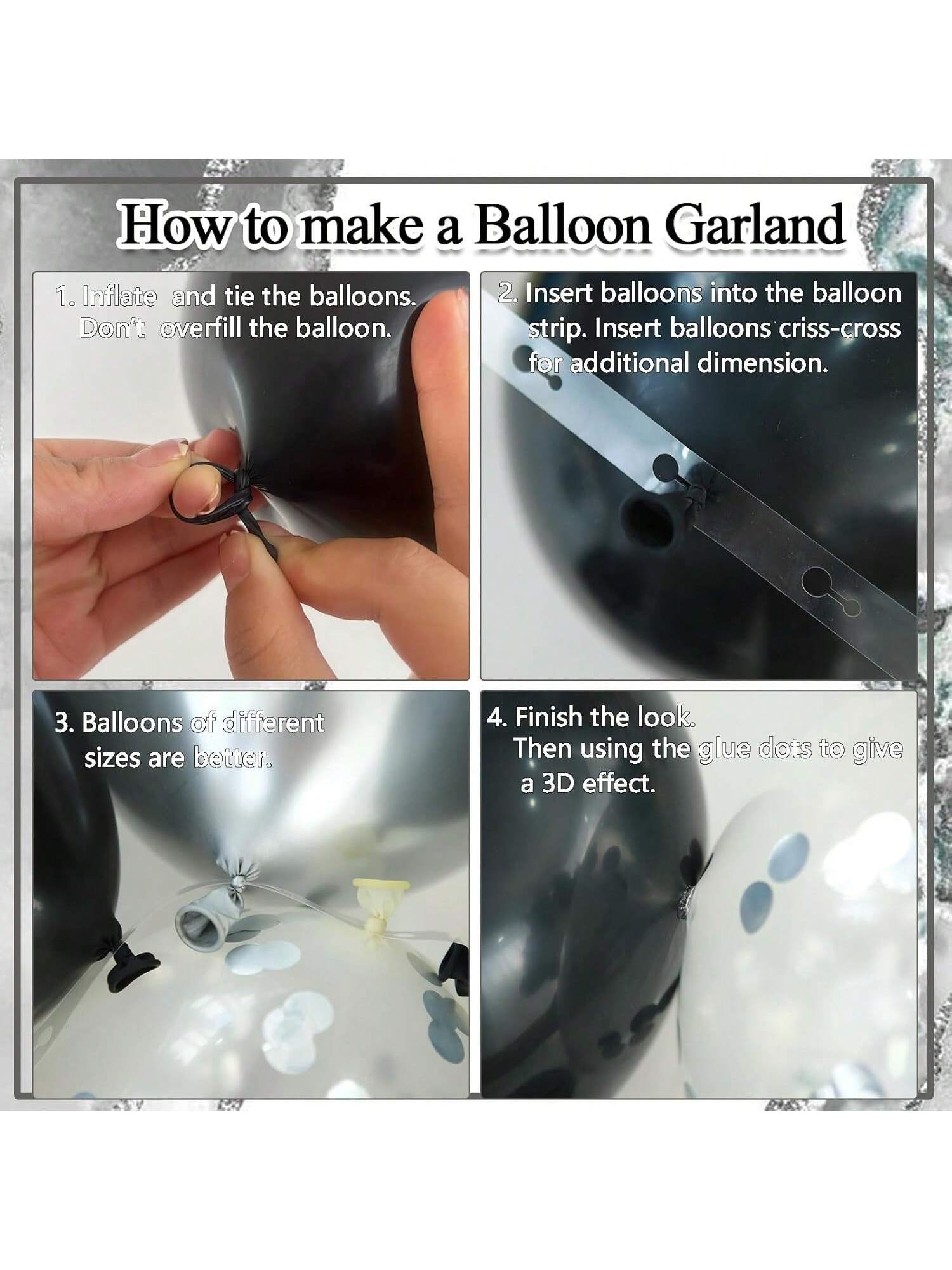 Black & Silver Balloon Garland With Latex And Confetti Balloons For Parties