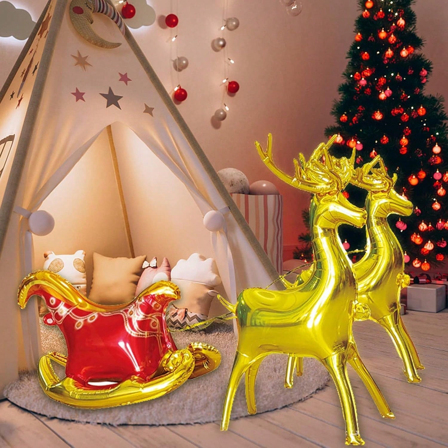 Christmas Balloon Kit with Elk and Sleigh Foil Balloons for Party Decor